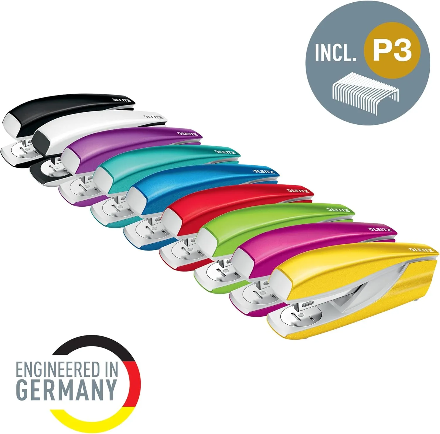 Leitz Stapler, 30 Sheet Capacity, Ergonomic Metal Body, Includes Staples, Wow Range, 55021001 - Black