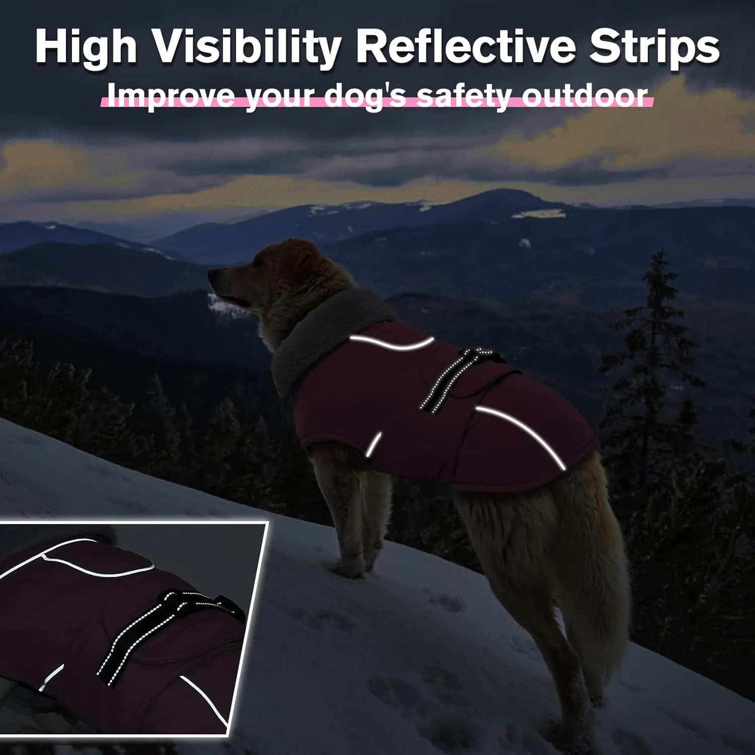 Lelepet Warm Dog Coat Reflective Fleece Vest Waterproof Dog Jacket with Adjustable Buckle Hook & Loop Windproof Cold Weather Coats for Small Medium Large Dogs, Pink, M