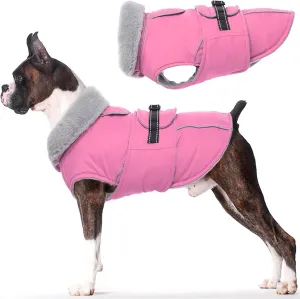 Lelepet Warm Dog Coat Reflective Fleece Vest Waterproof Dog Jacket with Adjustable Buckle Hook & Loop Windproof Cold Weather Coats for Small Medium Large Dogs, Pink, M