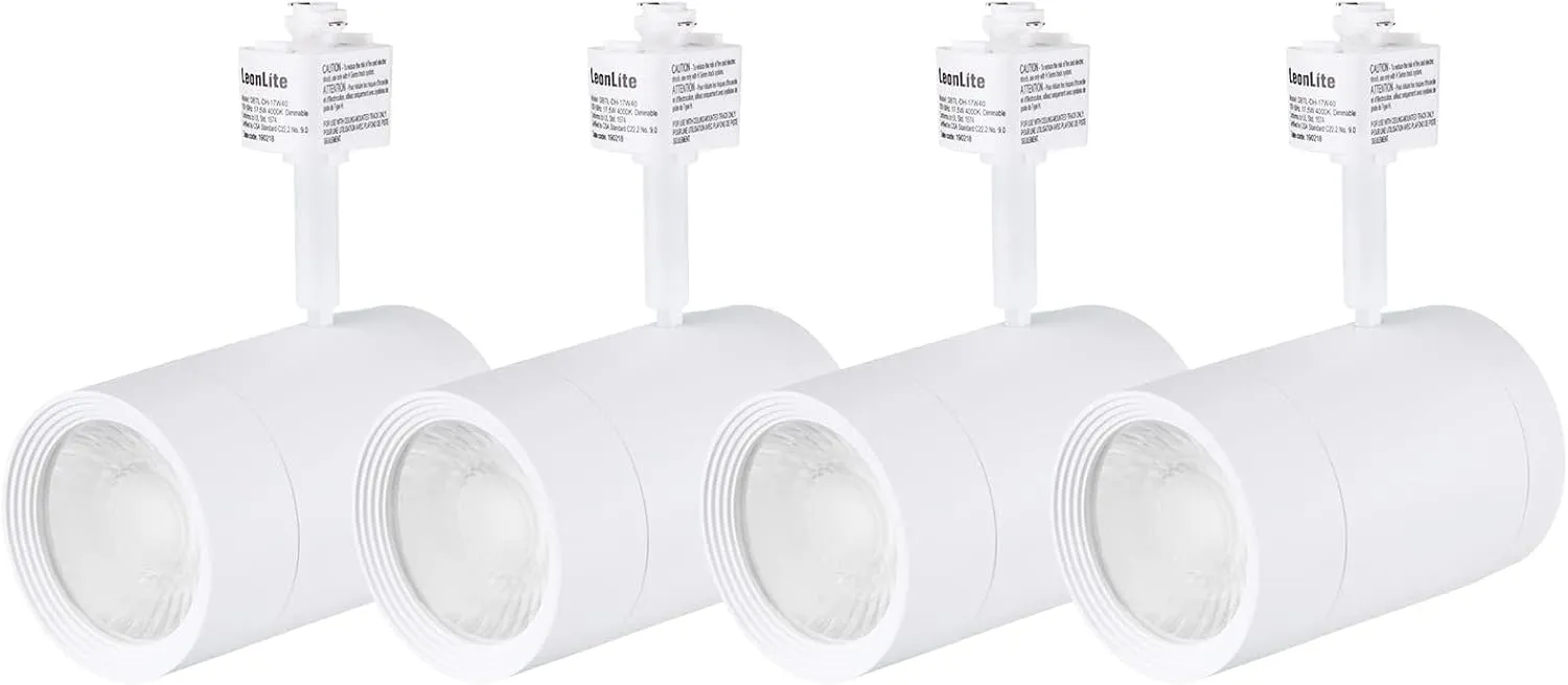 LEONLITE 17.5W LED Track Lighting Heads, H Type Track Light Heads, 38° Dimmable Track Lighting Fixture, CRI90, 1200LM Ultra Bright Spotlight Fixture, 3000K Warm White, Matte White, ETL, Pack of 4