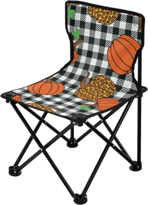 Leopard and Pumpkins Plaid Collapsible Camp Chairs for Adults Lightweight Packable Chair Carry Bag Included Outdoor Chairs for Camp Traveling