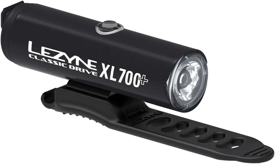 LEZYNE Classic Drive 700XL Bicycle USB Rechargeable IPX7 White LED Front Light w/Multiple Solid & Flash Modes | Integrated Versatile Strap Mount Compatible with Handlebars, 700 Lumens