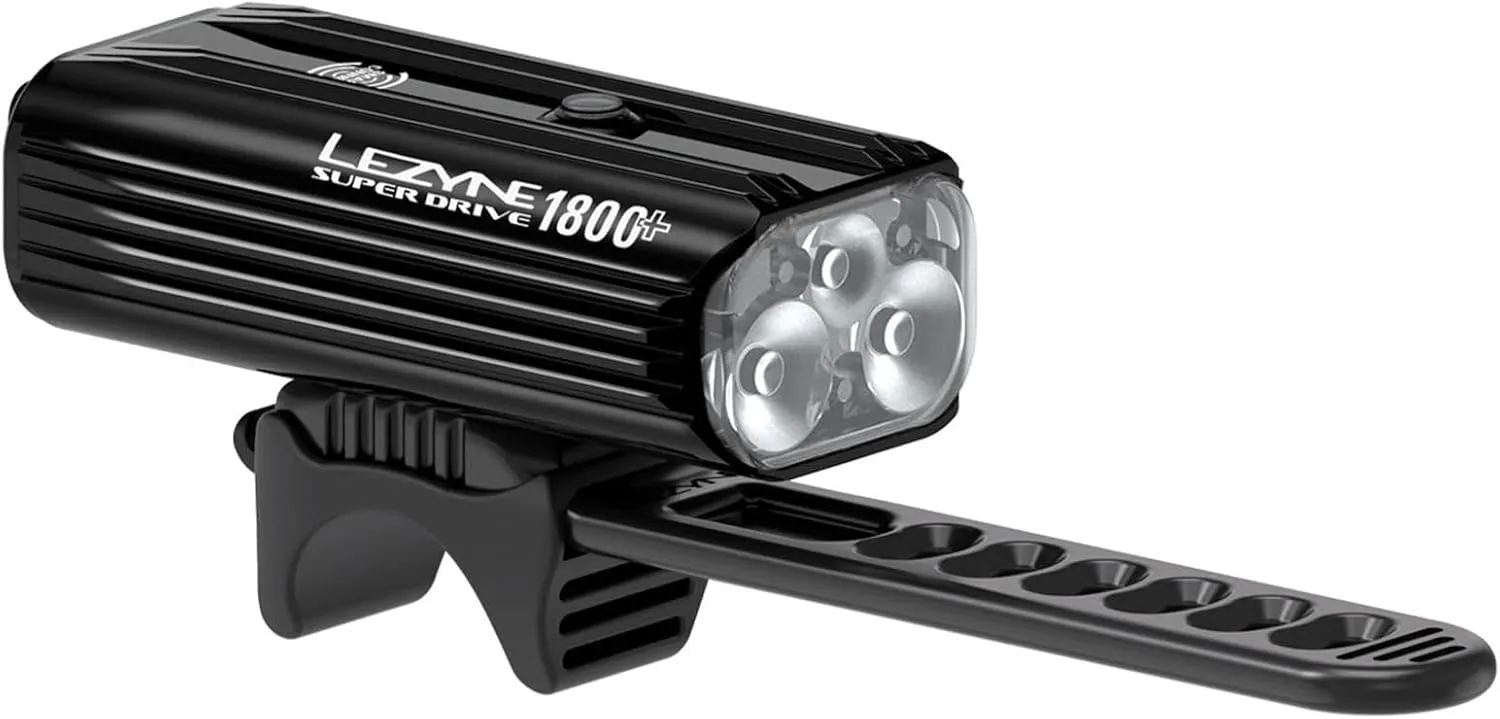 LEZYNE Super Drive Bicycle USB Rechargeable IPX7 White LED Front Light with Multiple Solid & Flash Modes | Integrated Silicone Rubber Strap Mount | Smart Connect | 1600/1800 Lumens Options