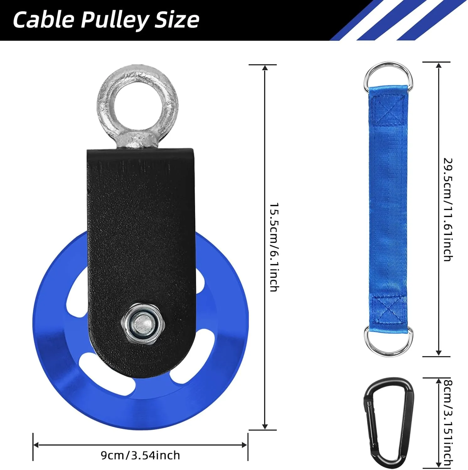 LFJ Aluminum Alloy Cable Pulley with Swing Strap Carabiner, 90mm Pulley Wheel for LAT Pulley System DIY Pull Down Attachment,Ladder Lift,Home Gym Equipment