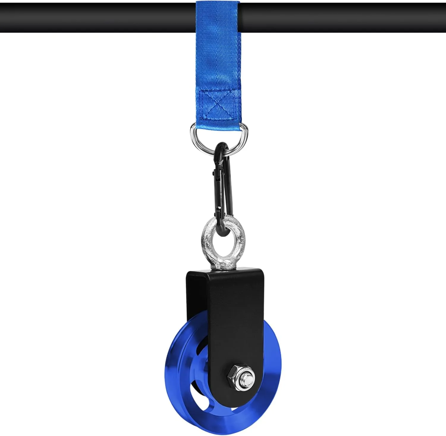 LFJ Aluminum Alloy Cable Pulley with Swing Strap Carabiner, 90mm Pulley Wheel for LAT Pulley System DIY Pull Down Attachment,Ladder Lift,Home Gym Equipment