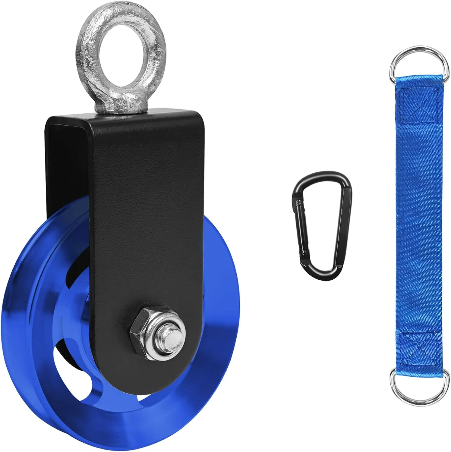 LFJ Aluminum Alloy Cable Pulley with Swing Strap Carabiner, 90mm Pulley Wheel for LAT Pulley System DIY Pull Down Attachment,Ladder Lift,Home Gym Equipment