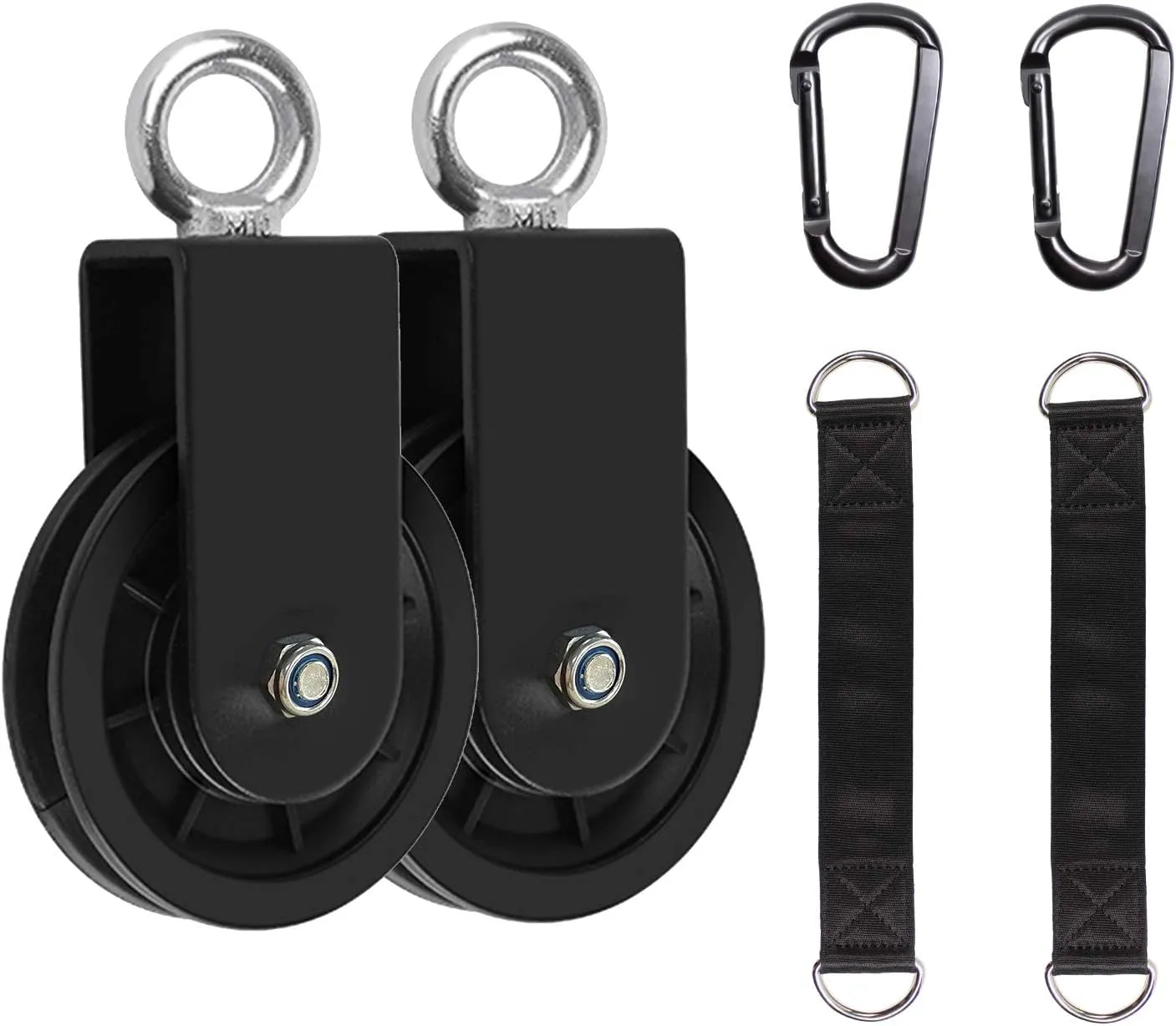 LFJ Cable Pulley with Swing Strap Carabiner Gym Pulley Wheel Set for LAT Pulley System DIY Pull Down Attachment,Ladder Lift,Home Gym Equipment