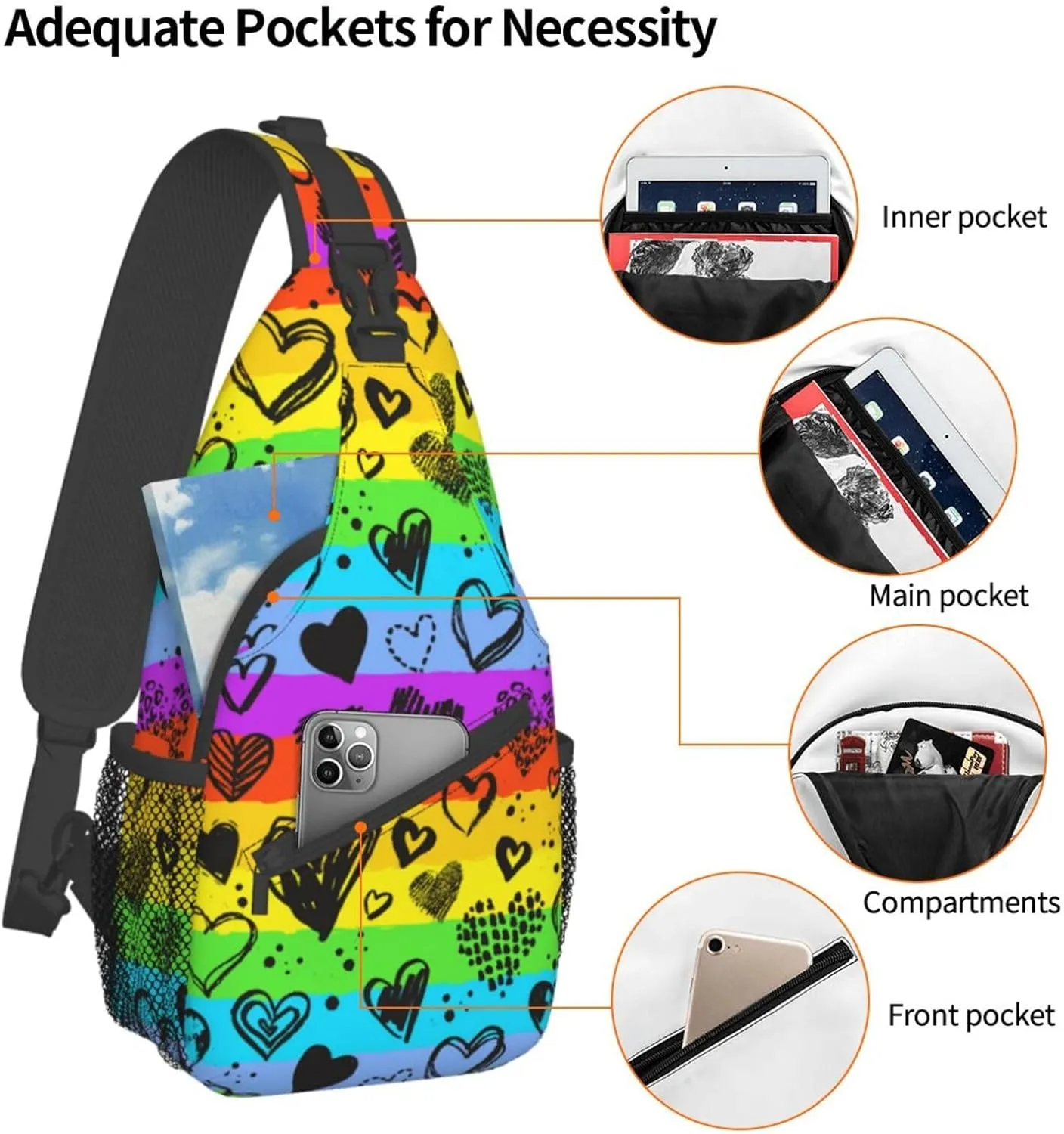 LGBT Gay Pride Sling Bag,Multipurpose Crossbody Backpack Shoulder Chest Bag for Women Men Travel Hiking Daypack