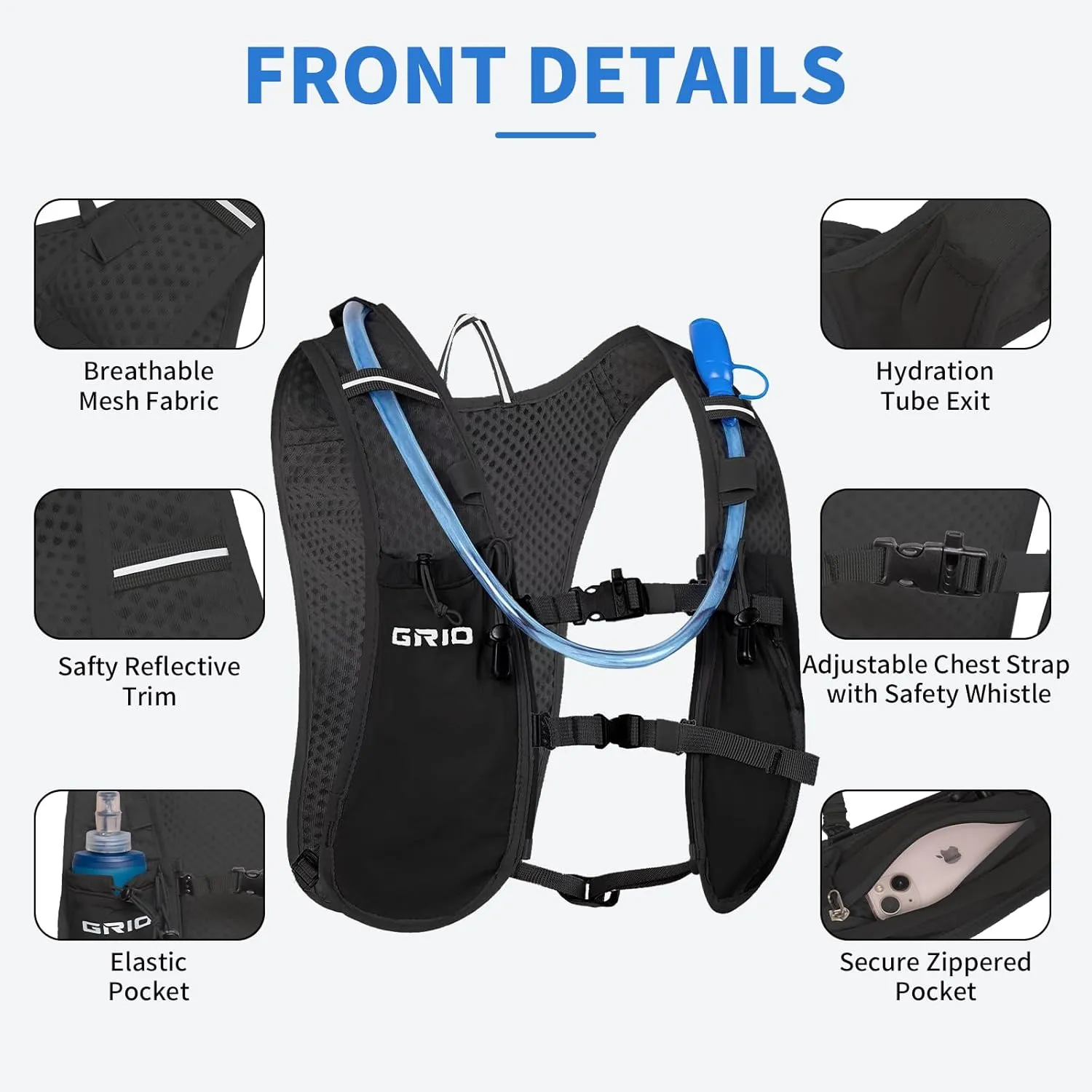 Lightweight Running Vest for Women Men, Adjustable Hydration Backpack Breathable Reflective with 1.5L Water Bladder for Hiking, Trail, Running, Marathons, Cycling
