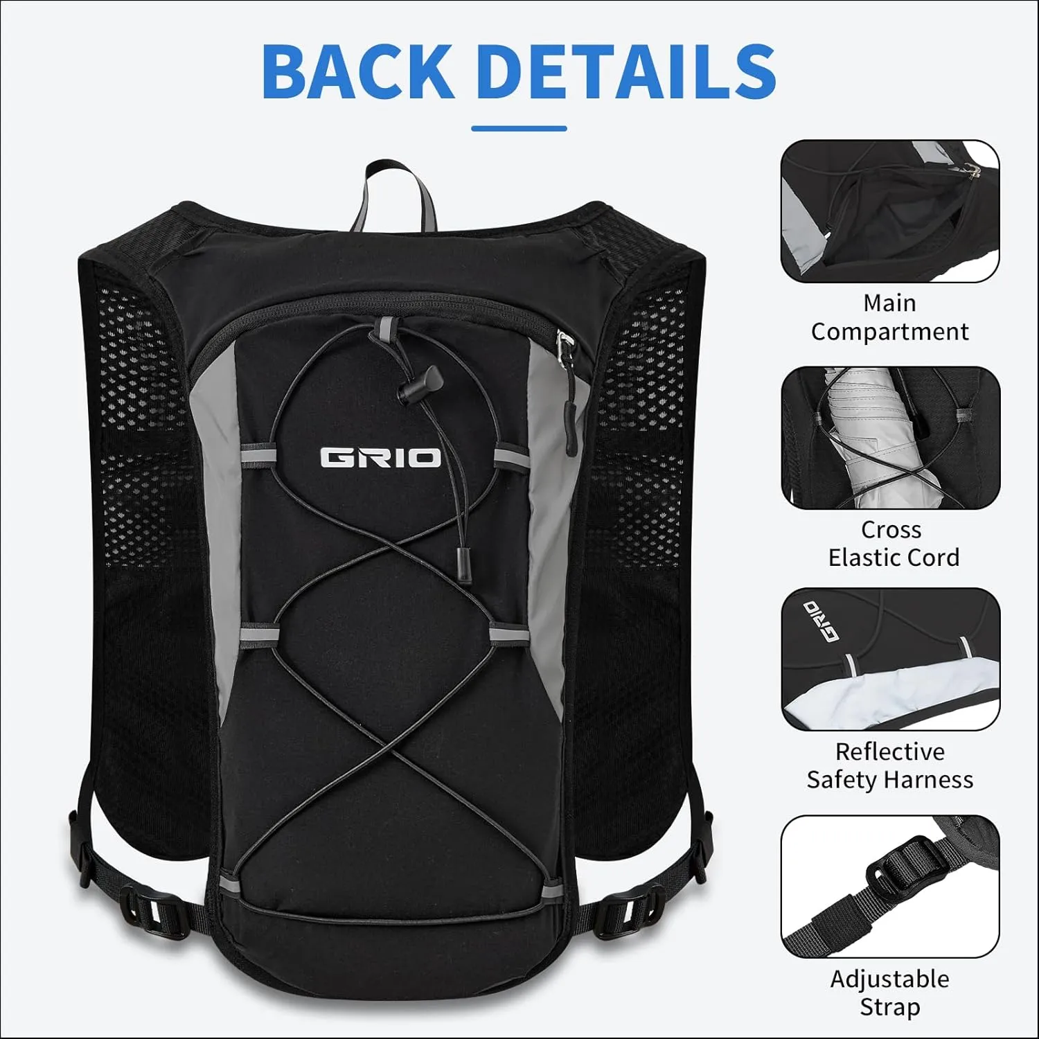 Lightweight Running Vest for Women Men, Adjustable Hydration Backpack Breathable Reflective with 1.5L Water Bladder for Hiking, Trail, Running, Marathons, Cycling