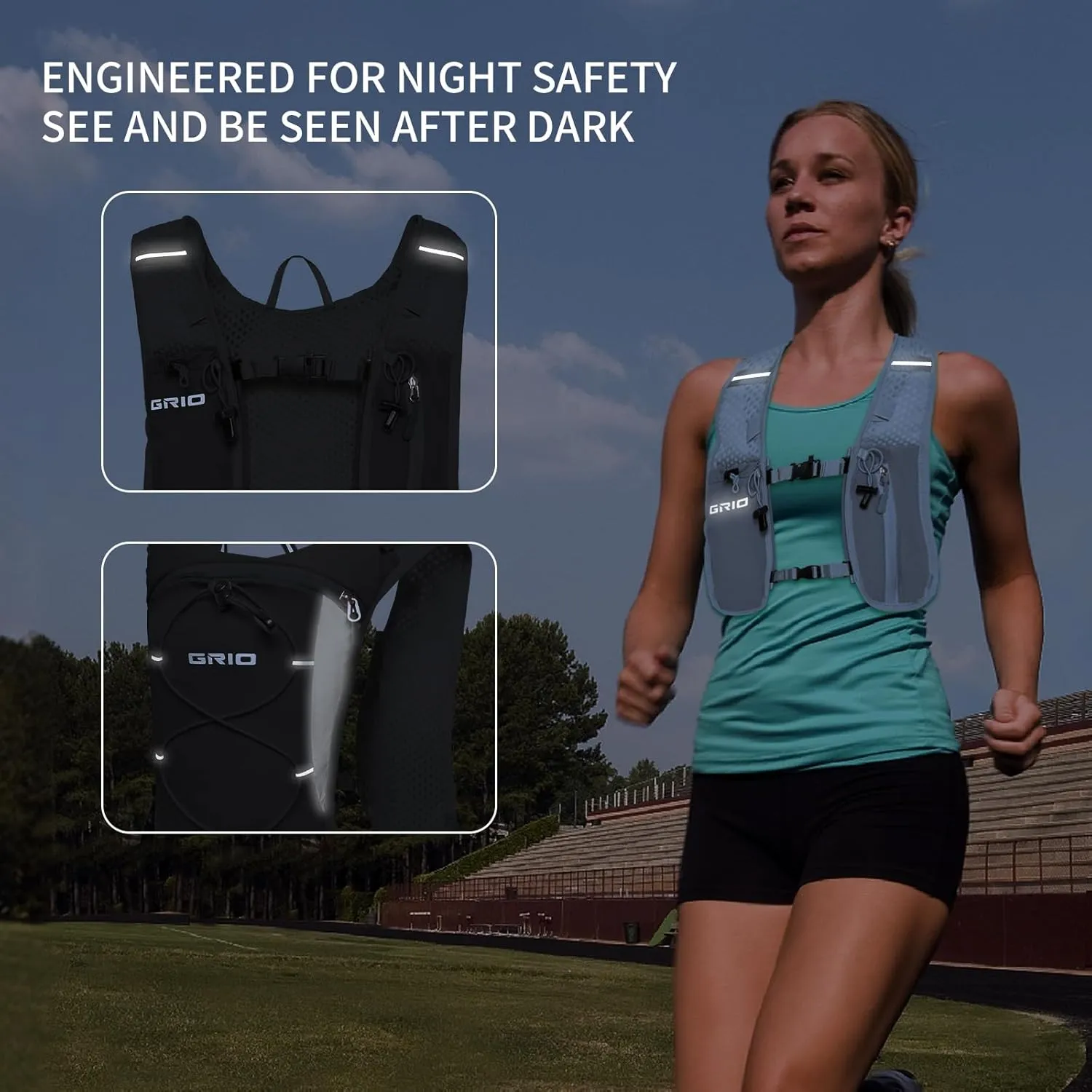 Lightweight Running Vest for Women Men, Adjustable Hydration Backpack Breathable Reflective with 1.5L Water Bladder for Hiking, Trail, Running, Marathons, Cycling