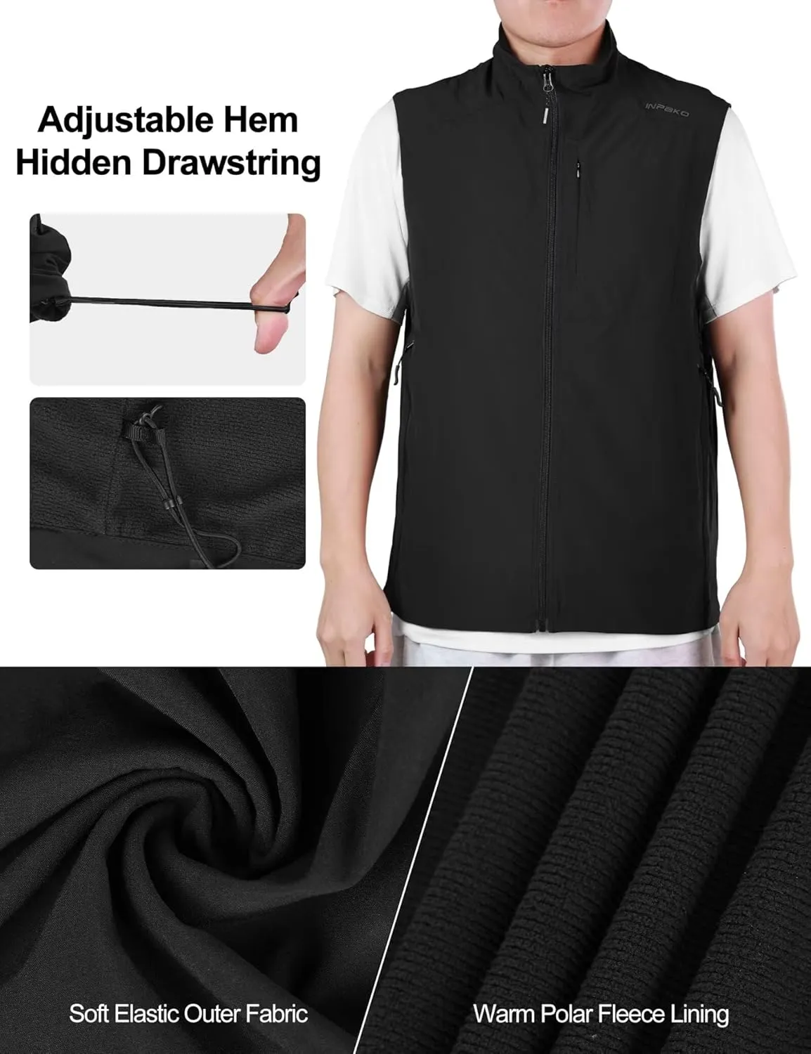 Lightweight Vest for Men, Elastic Softshell Golf Vests, Fleece Lined, Water resistent, Hiking, Cycling