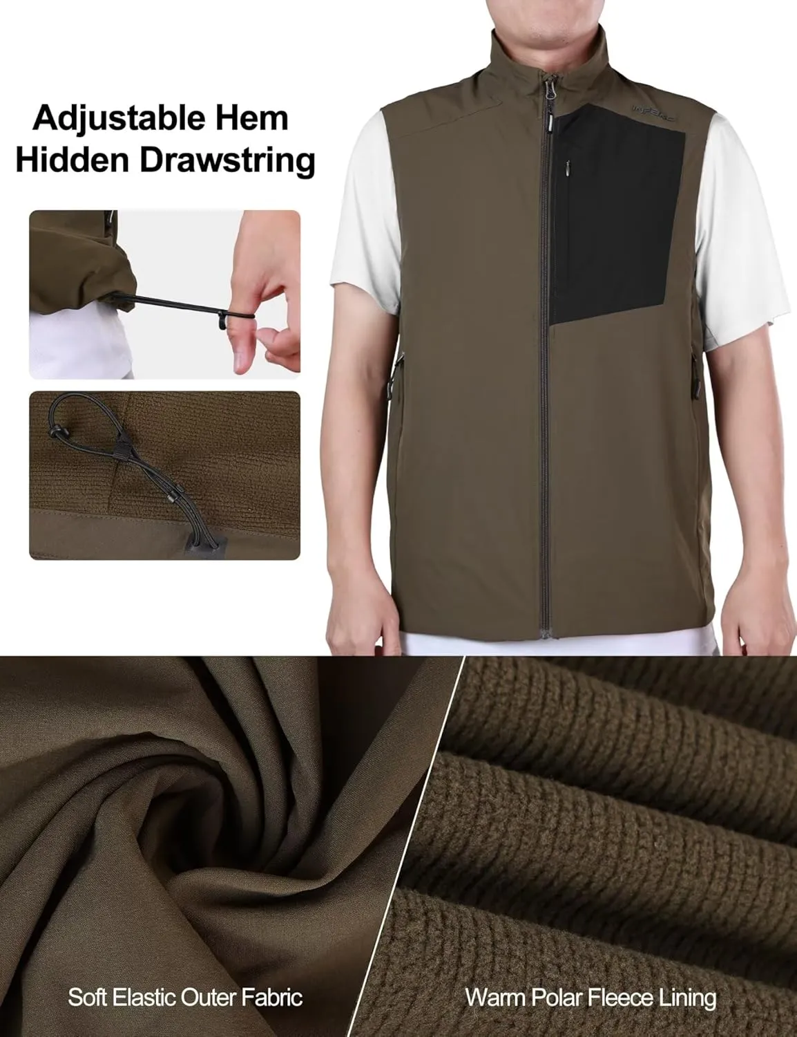 Lightweight Vest for Men, Elastic Softshell Golf Vests, Fleece Lined, Water resistent, Hiking, Cycling
