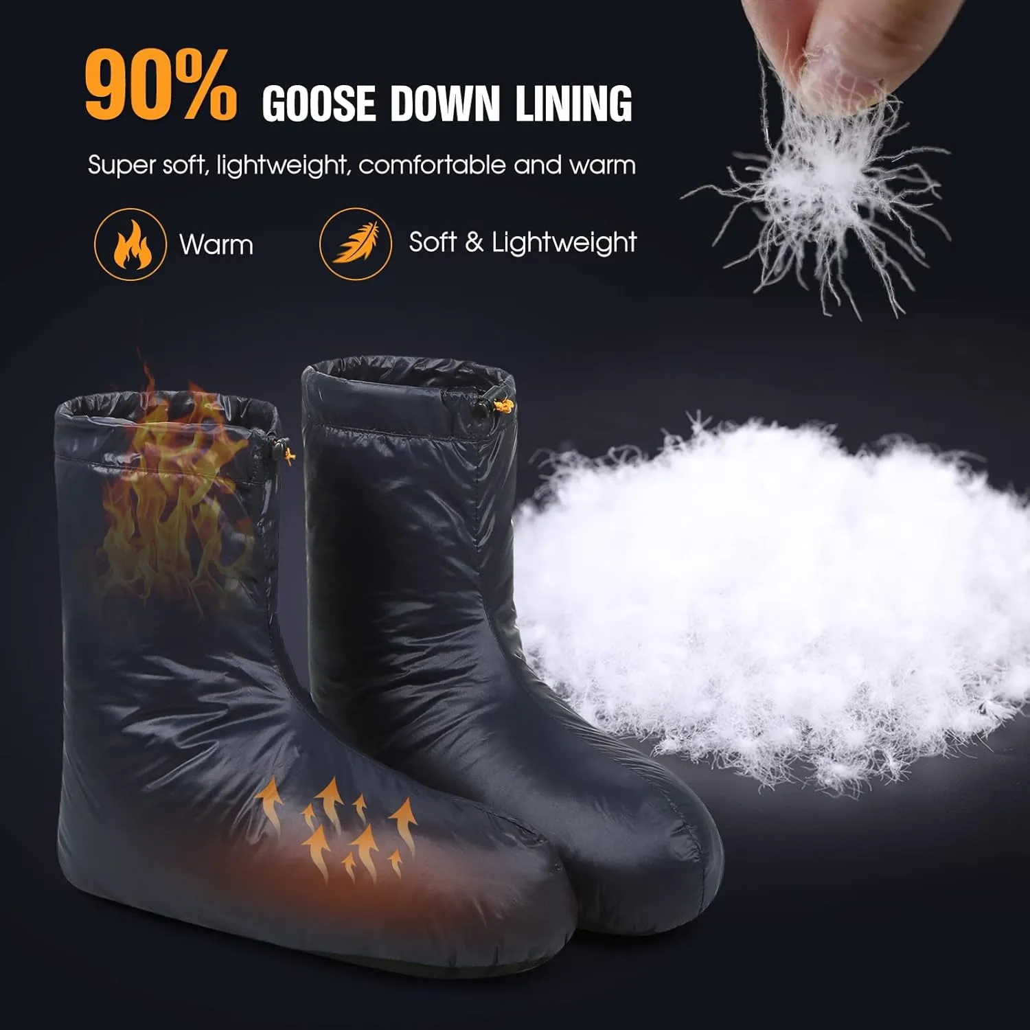 Lixada Down Booties Warm Socks for Men & Women, Ultralight Winter Duck Down Booties Warm Socks Slippers for Camping, Soft & Cozy Camping Sleeping Bag Tent Down Slippers Foot Warmer