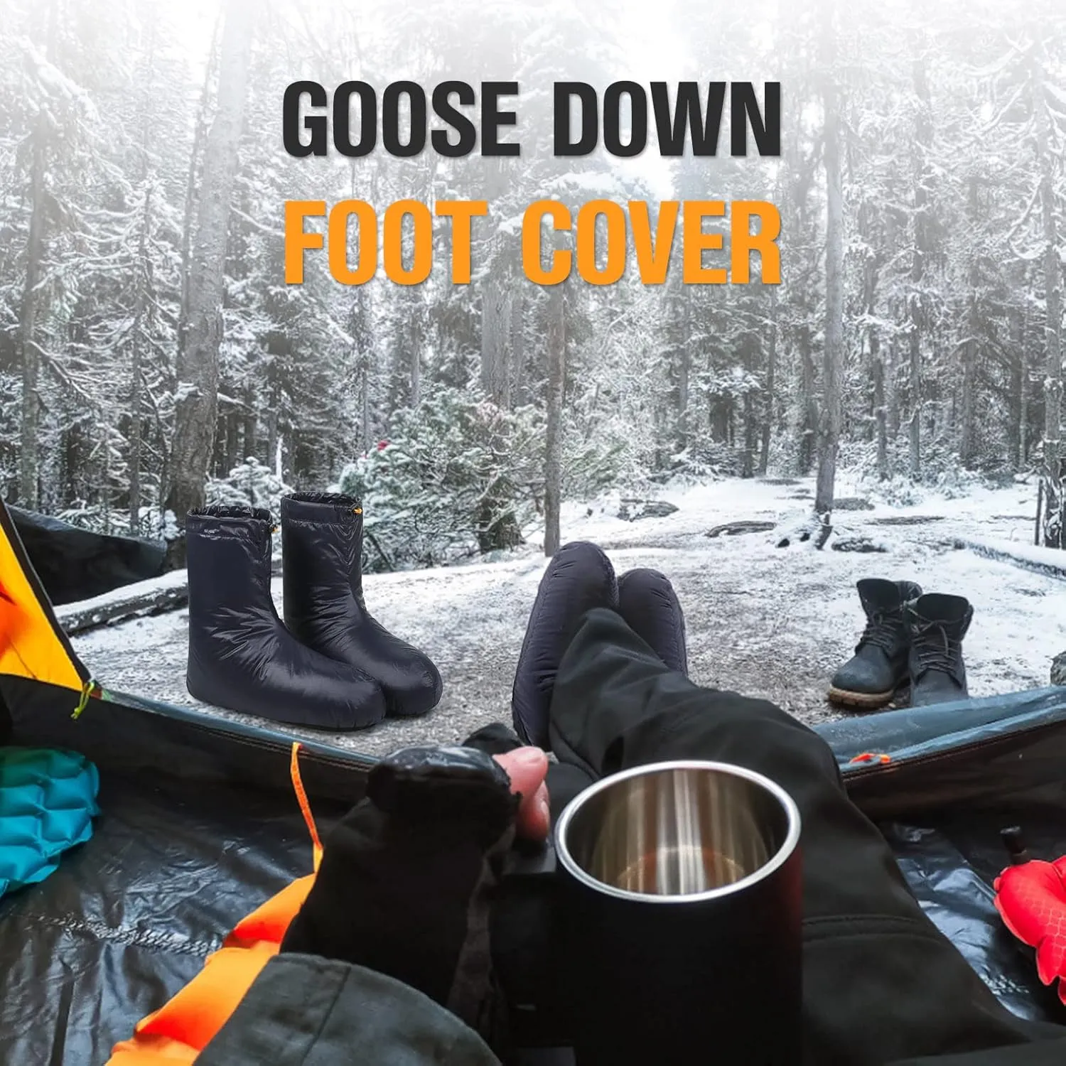 Lixada Down Booties Warm Socks for Men & Women, Ultralight Winter Duck Down Booties Warm Socks Slippers for Camping, Soft & Cozy Camping Sleeping Bag Tent Down Slippers Foot Warmer