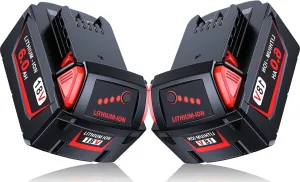 LONG FIT 2 Pack | 18 Volt Battery 6.0Ah, Compatible with M-18 Battery Charger and 18V Cordless Power Tools (48-11-1860)