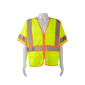 LVM3-CB1-EC ANSI 107-2020 Class 3 Lime Mesh Orange Contrast Two Tone DOT Vest, Economy
