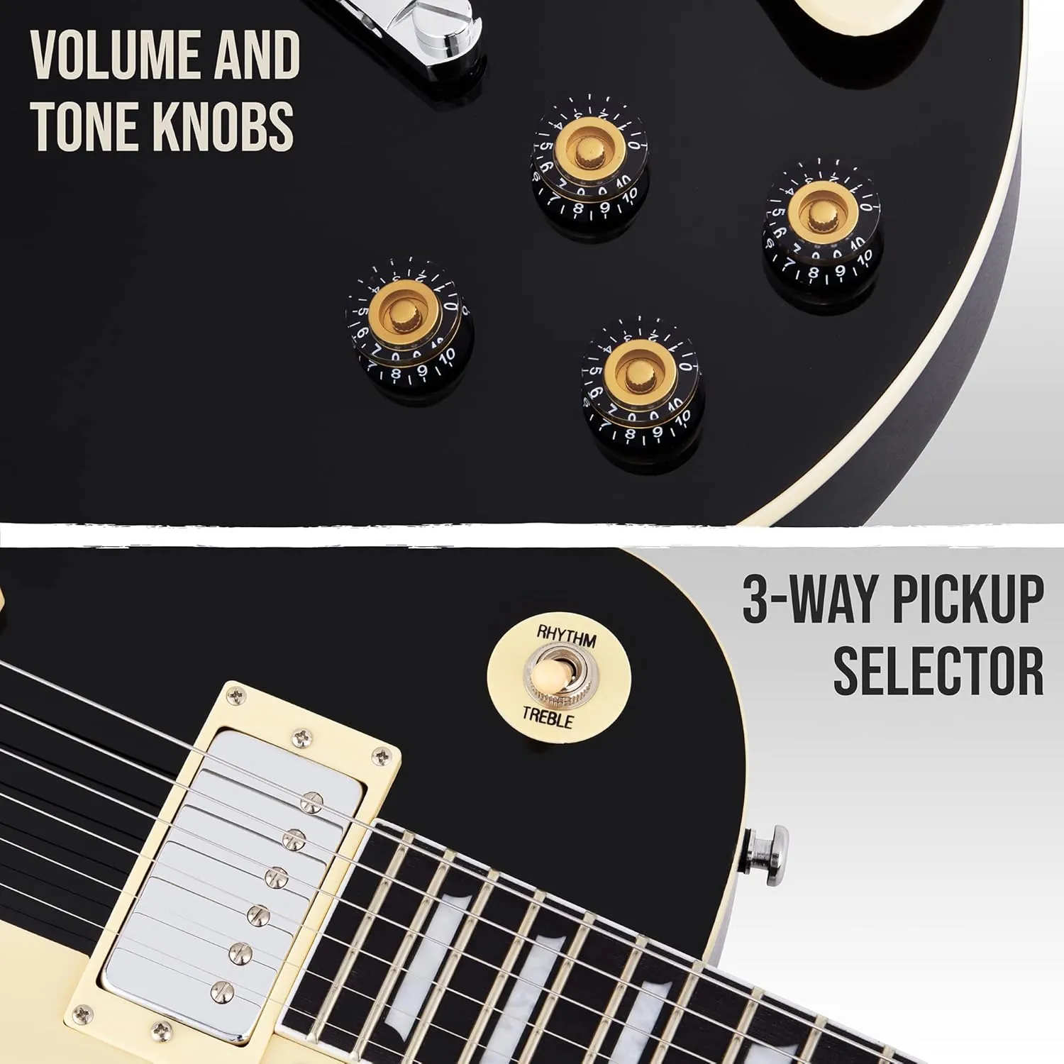 LyxPro 39” SB Series Electric Guitar, LP Style for Beginner, Intermediate & Pro Players Solid Body Guitar, Bonus 2-Pack of Picks, Mahogany Wood, Volume/Tone Controls, 3-Way Pickup - Black