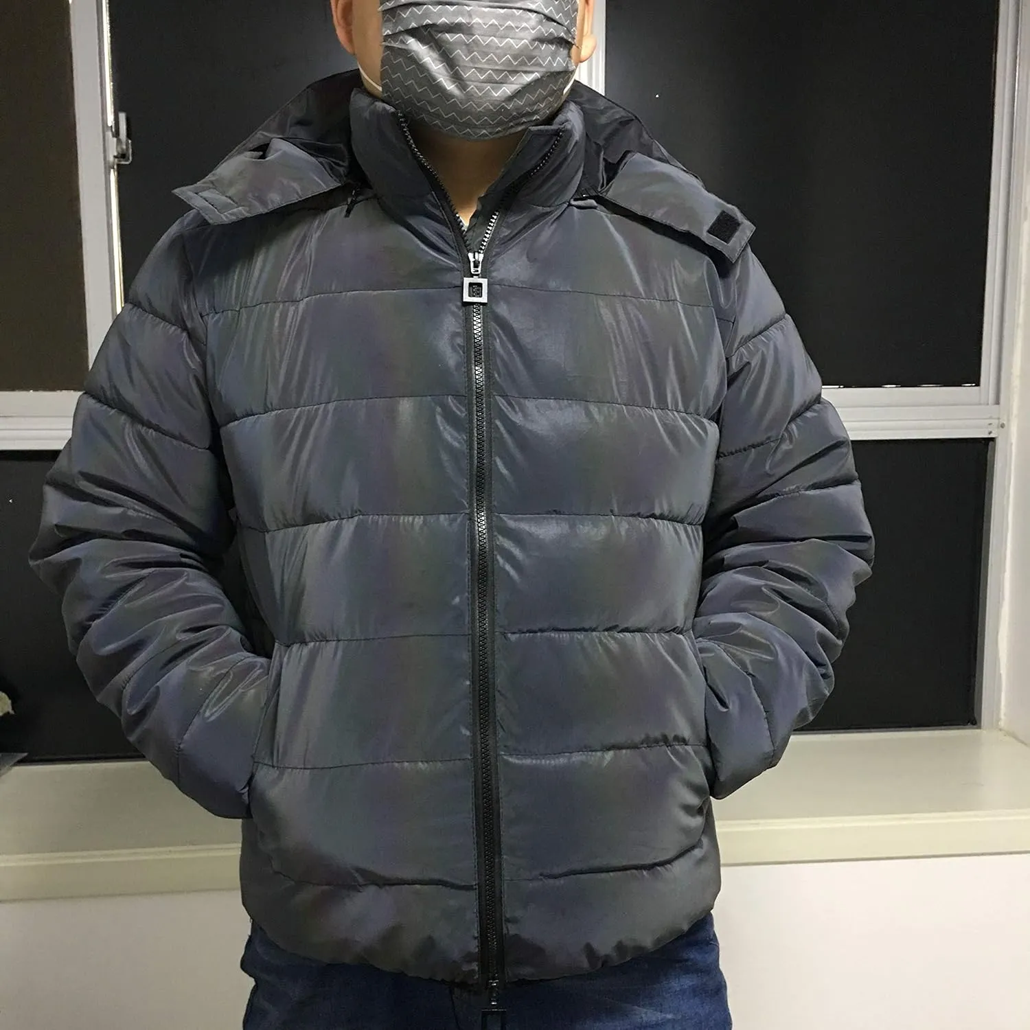 LZLRUN Rainbow Reflective Winter Jacket Coat Women Men Thick Warm Cotton Windbreaker Hooded
