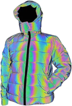LZLRUN Rainbow Reflective Winter Jacket Coat Women Men Thick Warm Cotton Windbreaker Hooded