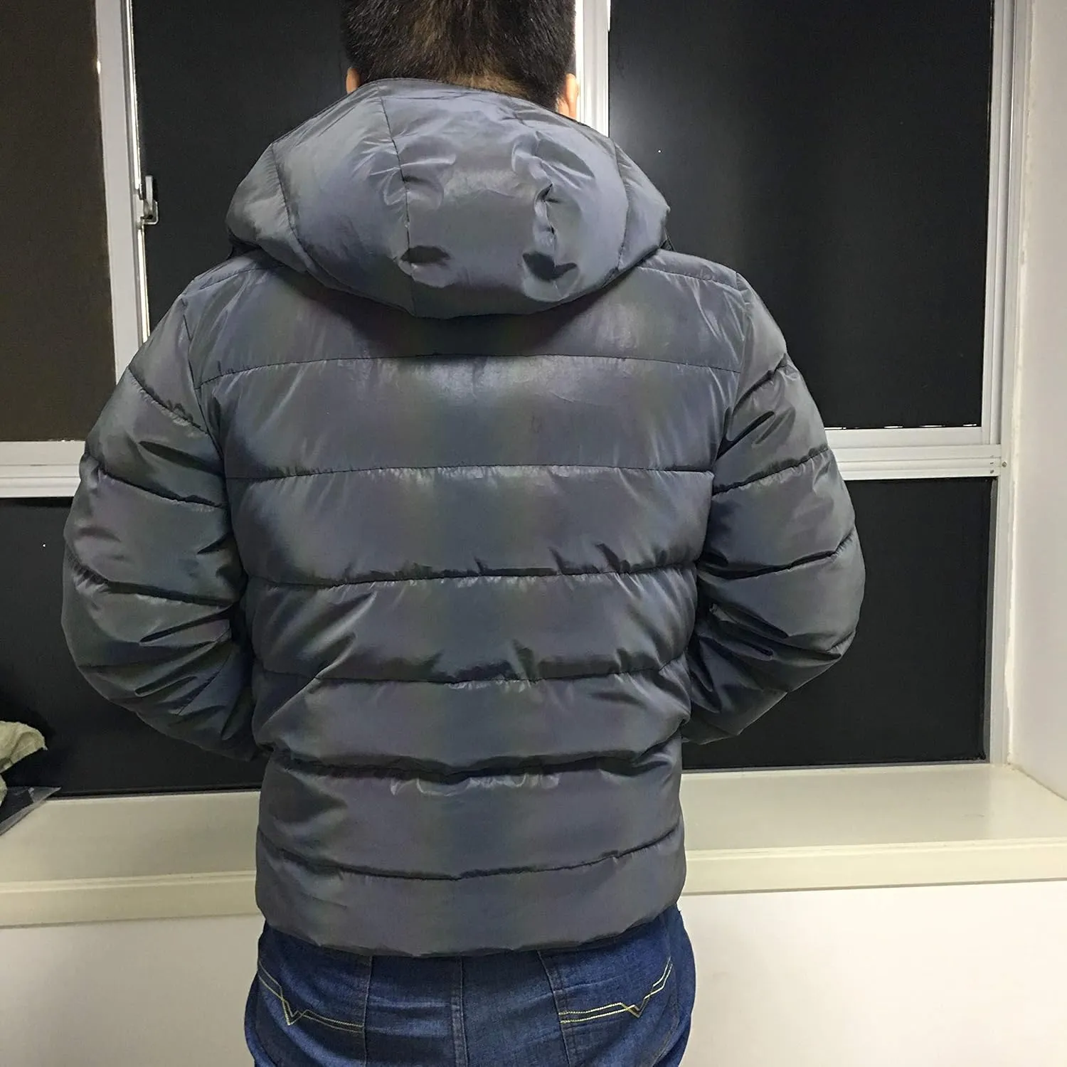 LZLRUN Rainbow Reflective Winter Jacket Coat Women Men Thick Warm Cotton Windbreaker Hooded