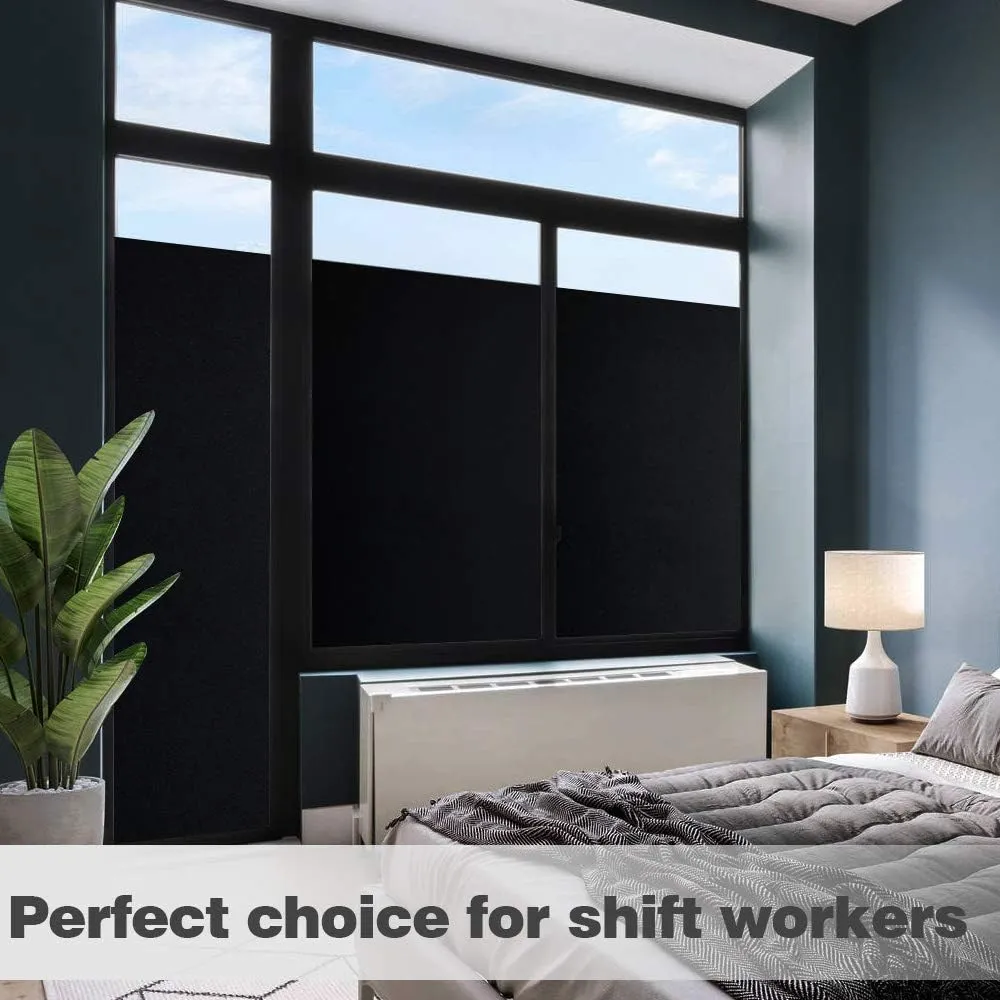 Mangobox Static Cling Total Blackout Window Film 100% UV Blocking Window Darkening Film Black Opaque Privacy Window Tint Removable Plastic Glass Covering (35.4X118.1inches)
