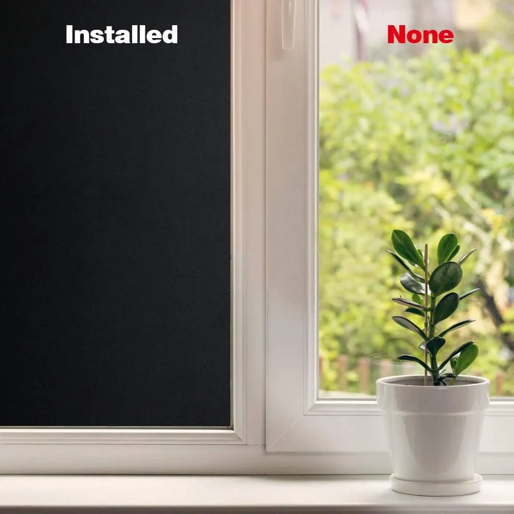 Mangobox Static Cling Total Blackout Window Film 100% UV Blocking Window Darkening Film Black Opaque Privacy Window Tint Removable Plastic Glass Covering (35.4X118.1inches)