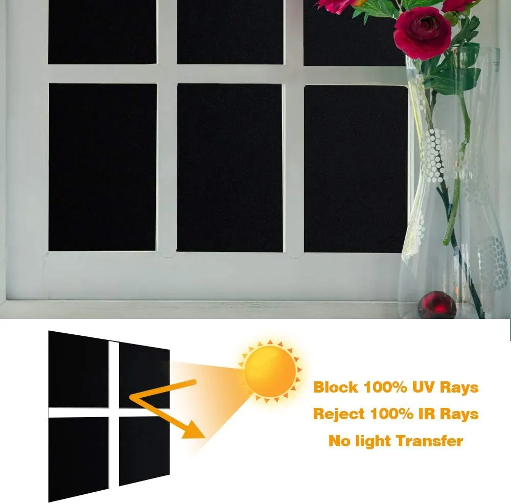 Mangobox Static Cling Total Blackout Window Film 100% UV Blocking Window Darkening Film Black Opaque Privacy Window Tint Removable Plastic Glass Covering (35.4X118.1inches)