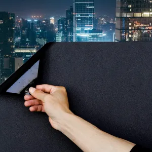 Mangobox Static Cling Total Blackout Window Film 100% UV Blocking Window Darkening Film Black Opaque Privacy Window Tint Removable Plastic Glass Covering (35.4X118.1inches)