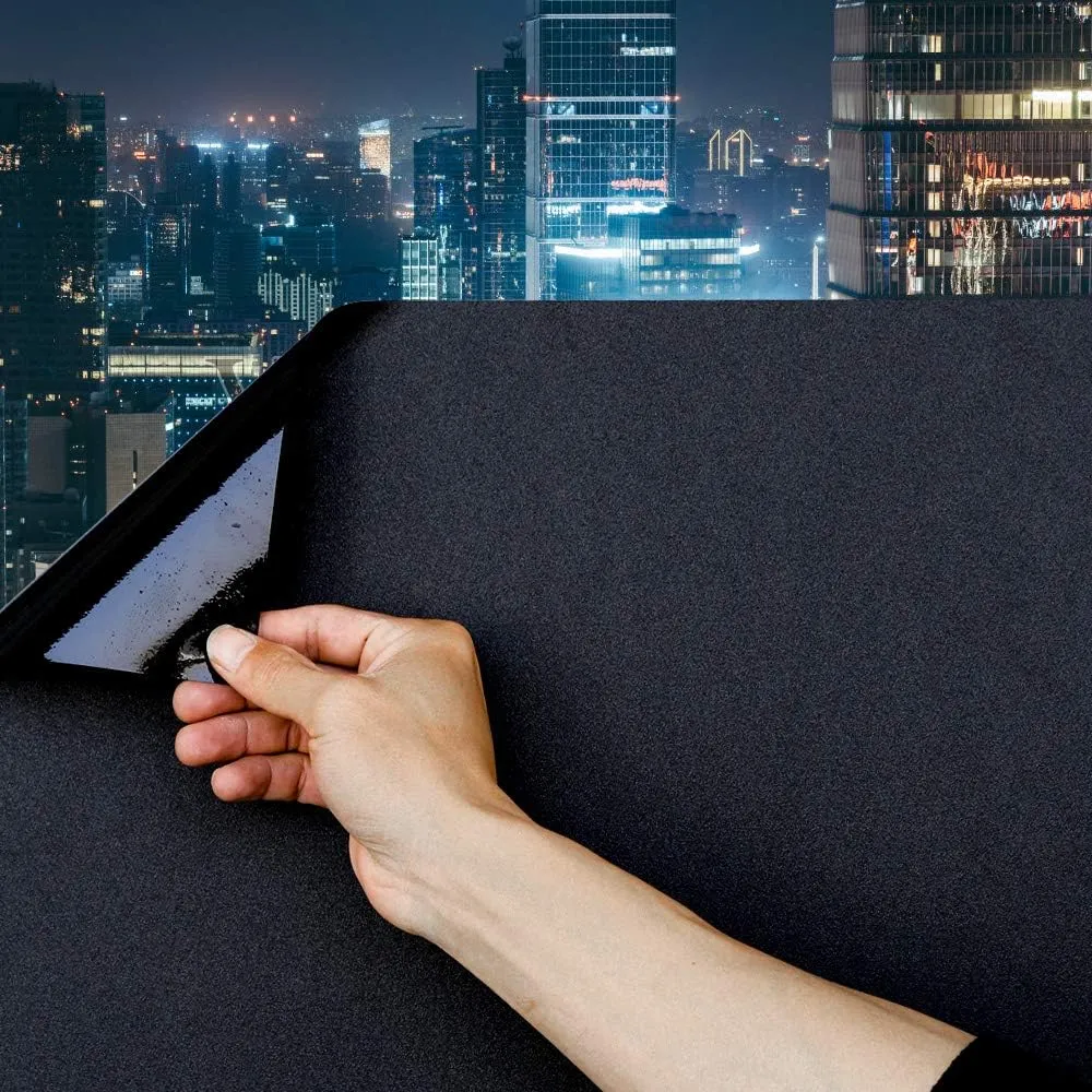 Mangobox Static Cling Total Blackout Window Film 100% UV Blocking Window Darkening Film Black Opaque Privacy Window Tint Removable Plastic Glass Covering (35.4X118.1inches)