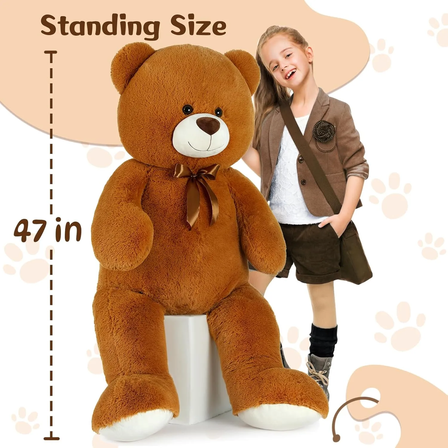 MaoGoLan 4ft Giant Teddy Bear Big Stuffed Animal 47 inch Large Brown Teddy Bear for Kids Girls Baby Shower Centerpieces Decorations, Christmas Birthday Gift