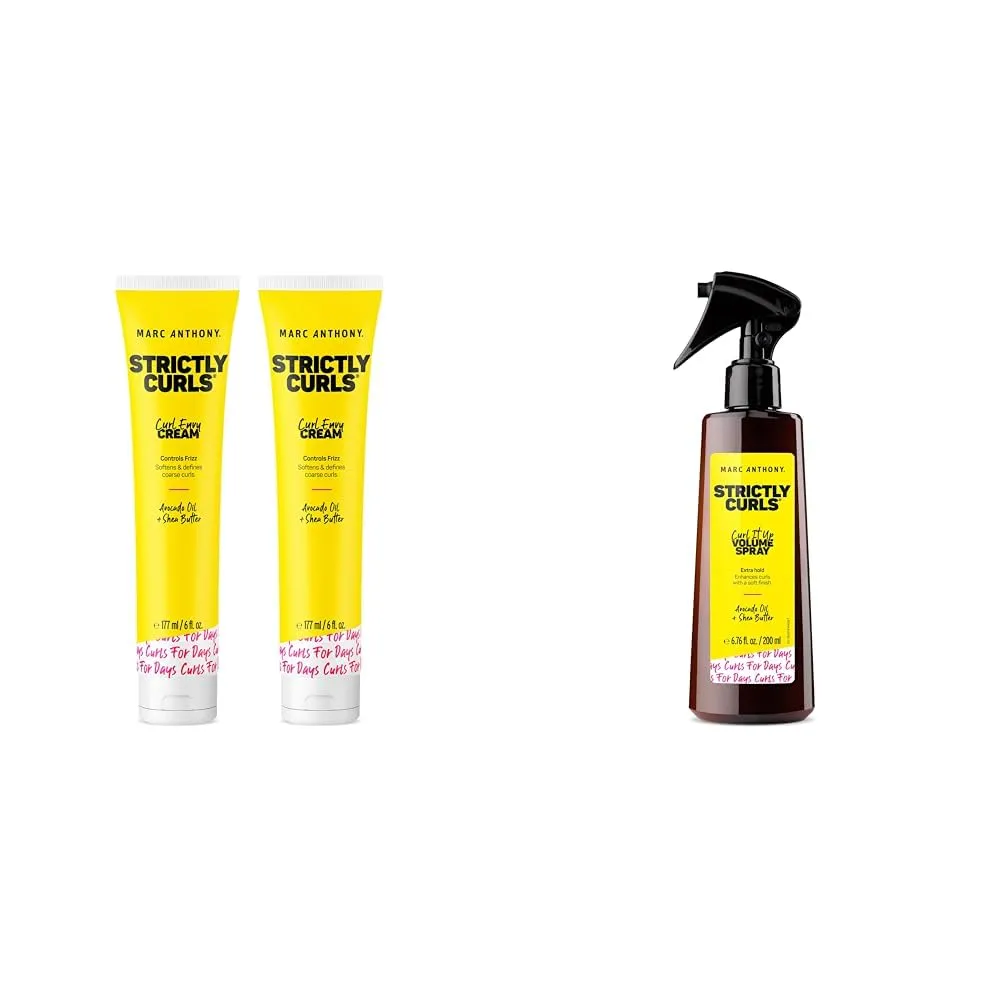 Marc Anthony Curl Cream with Shea Butter & Oils Defines & Softens Curly & Wavy Hair & Curl It Up Volume Boost Spray, Extra Hold, Strictly Curls - Avocado Oil & Shea Butter Enhances