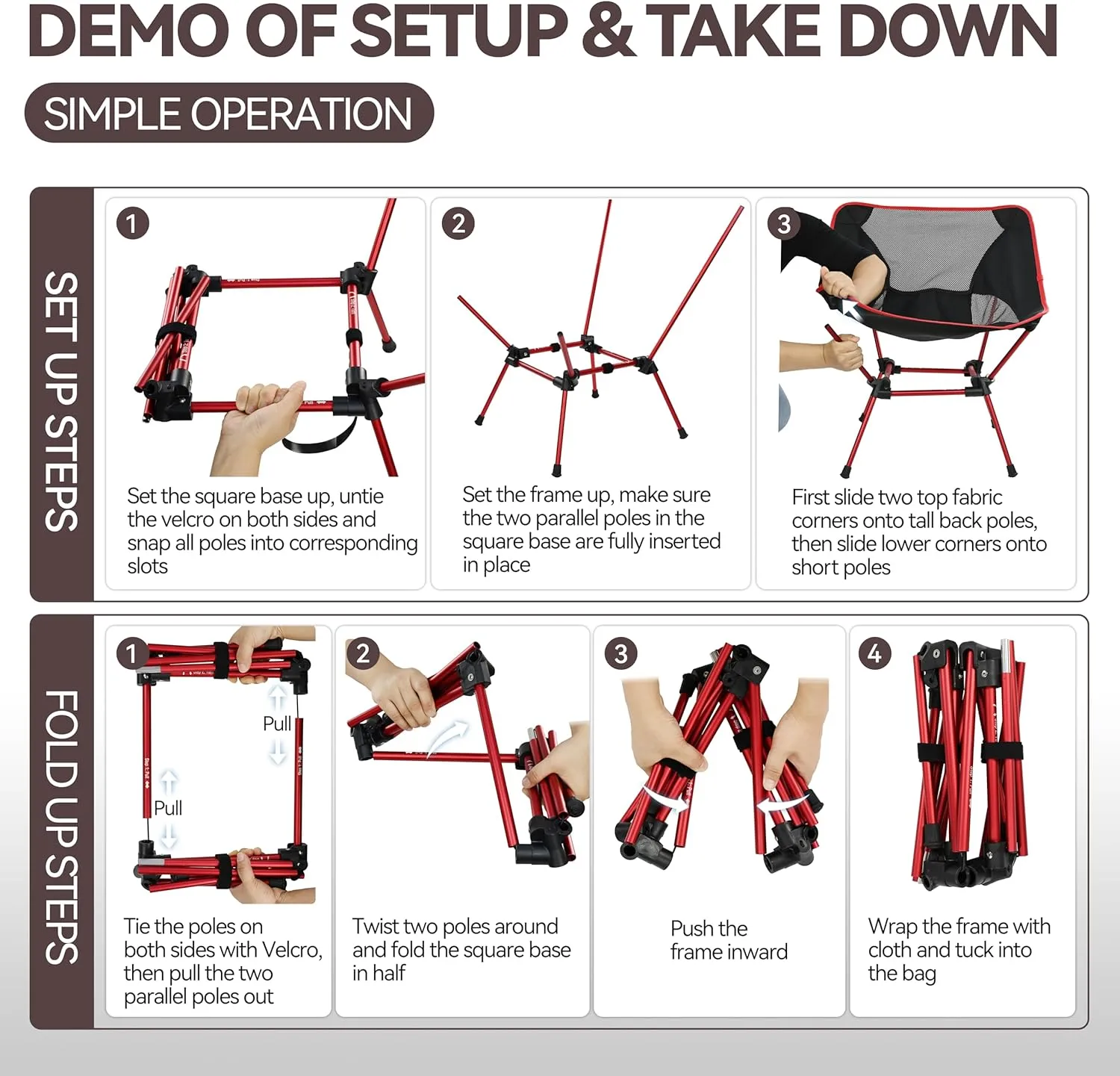 MARCHWAY Ultralight Folding Camping Chair, Heavy Duty Portable Compact for Outdoor Camp, Travel, Beach, Picnic, Festival, Hiking, Lightweight Backpacking (Red)