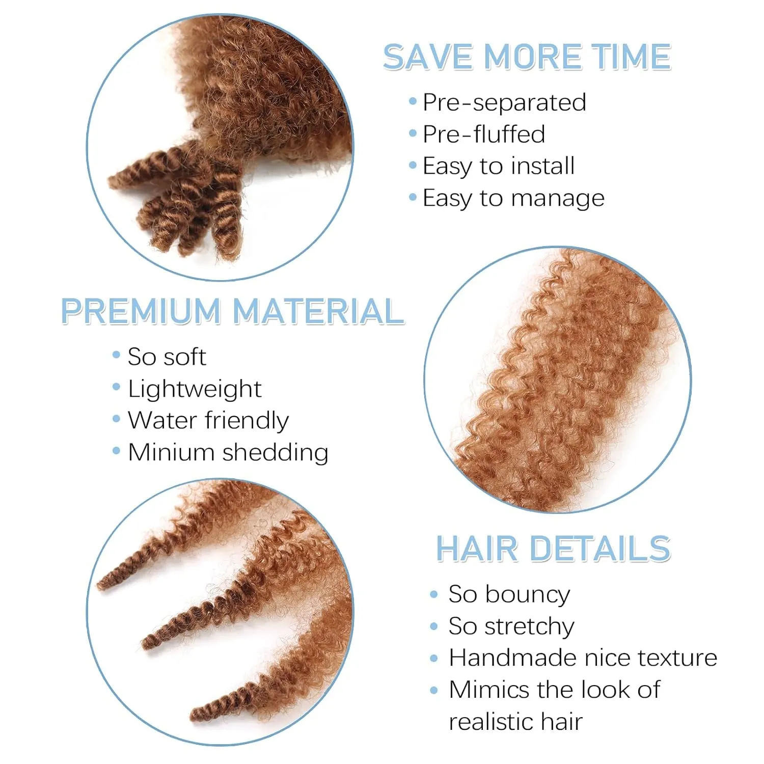 Marley Brown Spring Twist Hair Color 30 - Cuban Twist, Springy Afro, Faux Soft Locs, Butterfly Locs, Crochet, Passion Twist, Kinky Braids
