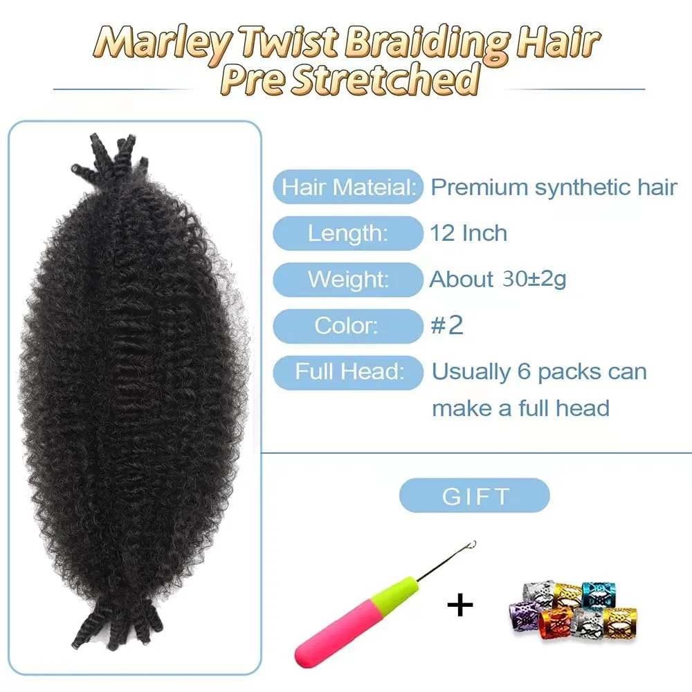 Marley Twist Braiding Hair Color 2 Marley Hair for Soft Locs Passion Twist Hair Cuban Spring Afro Twist Hair Crochet Braids Faux Locs Crochet Hair 12 Inch(6 Packs,2#)