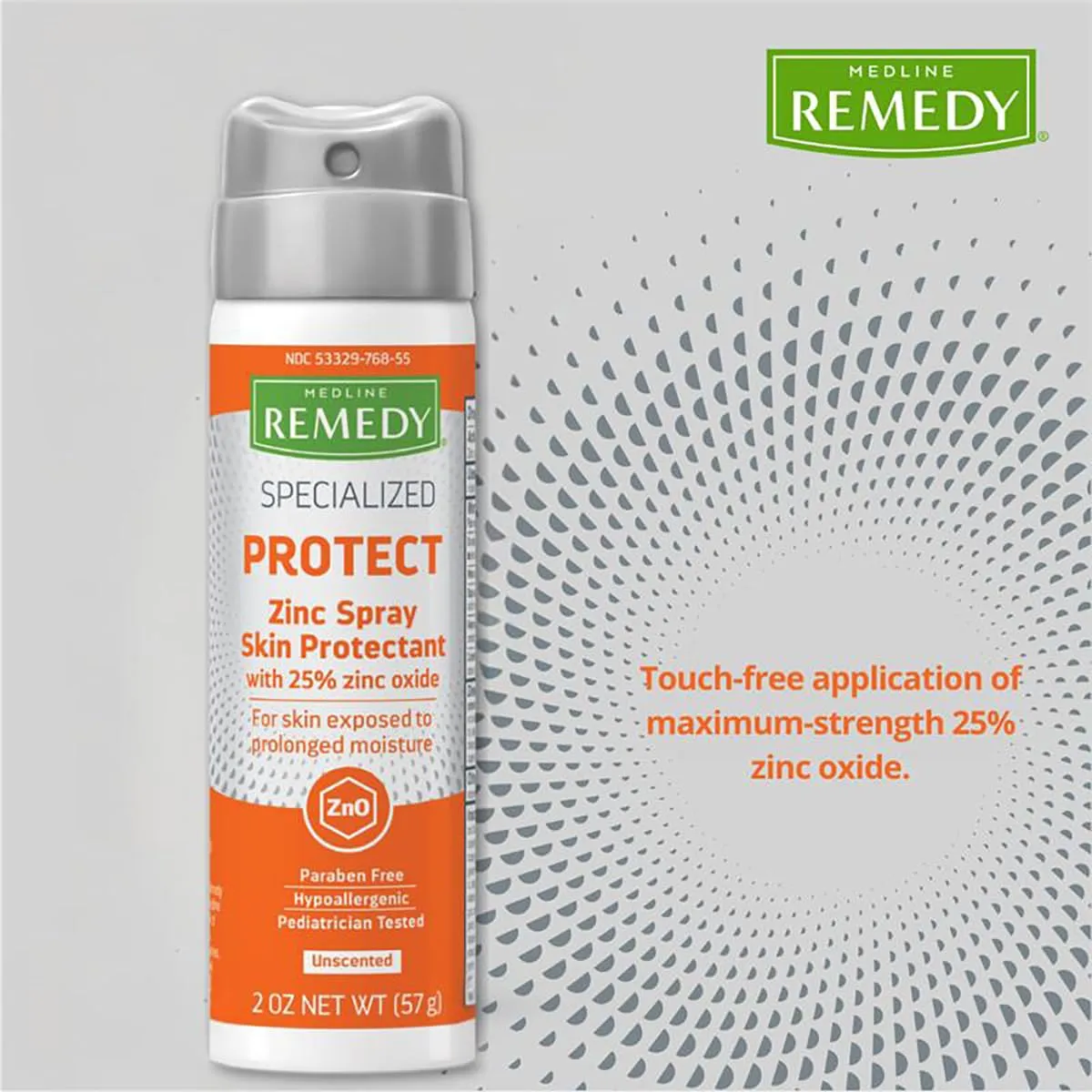 Medline Remedy Specialized Zinc Spray Skin Protectant, 2 OZ, 25% Zinc Oxide, For Diaper Rash, Incontinence Care, Wetness Protection, Unscented, Hypoallergenic, Paraben Free, Pediatrician Tested