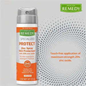 Medline Remedy Specialized Zinc Spray Skin Protectant, 2 OZ, 25% Zinc Oxide, For Diaper Rash, Incontinence Care, Wetness Protection, Unscented, Hypoallergenic, Paraben Free, Pediatrician Tested