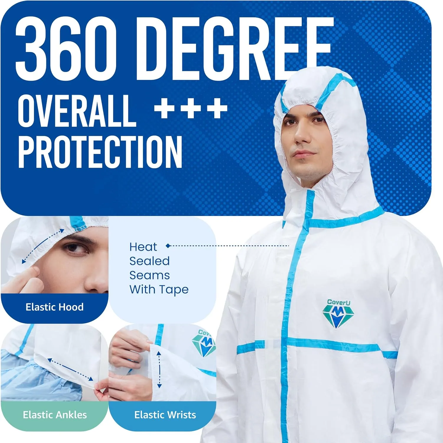Medtecs Hazmat Suits - 6 Sizes Options - Disposable Coveralls Suit, Medical Protective Coverall PPE Hazmat Suits