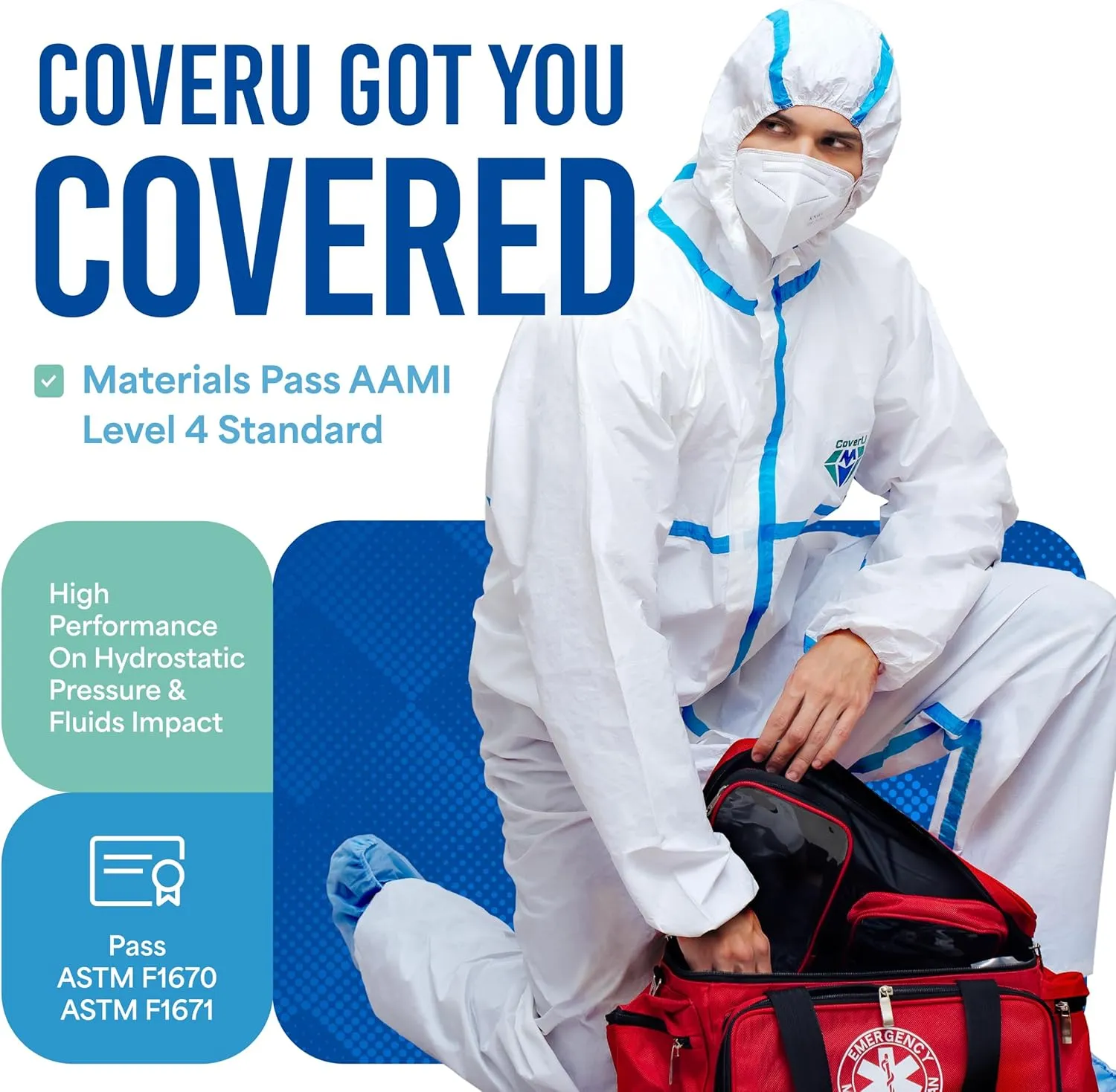 Medtecs Hazmat Suits - 6 Sizes Options - Disposable Coveralls Suit, Medical Protective Coverall PPE Hazmat Suits