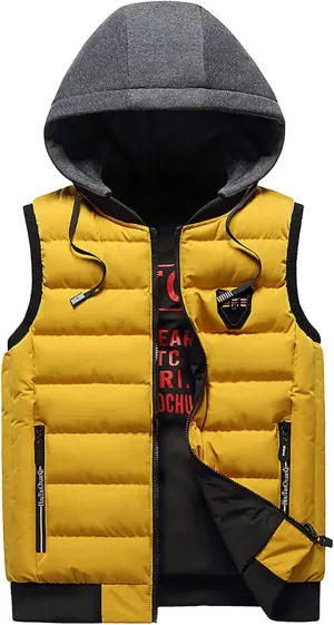Men's Quilted Winter Vest,Plus Size Hooded Vest Outwear Slim Lightweight Warm Zipper Sleeveless Jacket Coats Pocket