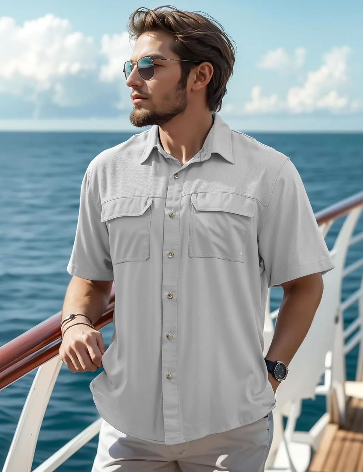 Mens Short Sleeve Sun UV Protection Shirt Cooling Quick Dry Fishing Shirts for Travel Outdoor Camping Hiking UPF 50 