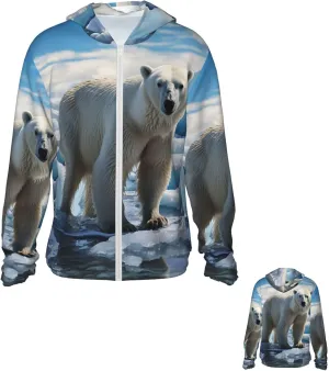 Men's Sun Protection Jacket UPF 50  Full Zipper Long Sleeve UV Hoodie Shirt Polar Bear Ice Women's Outdoor Jacket