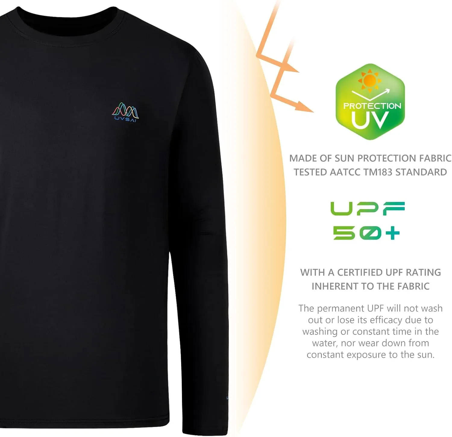 Men’s UPF 50  Long Sleeve Performance T-Shirts Permanent UV Protective Quick Dry for Everyday Hiking Fishing Beach
