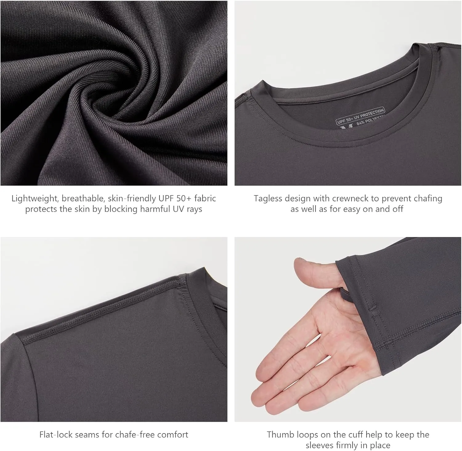 Men’s UPF 50  Long Sleeve Performance T-Shirts Permanent UV Protective Quick Dry for Everyday Hiking Fishing Beach
