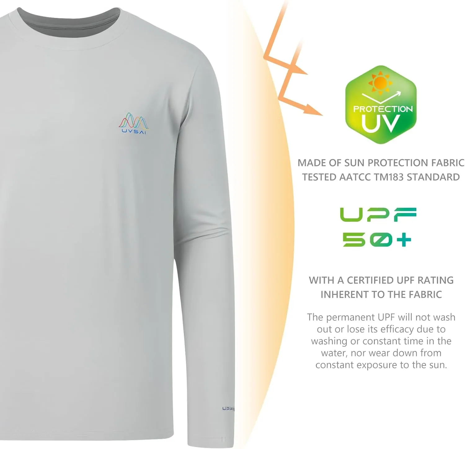 Men’s UPF 50  Long Sleeve Performance T-Shirts Permanent UV Protective Quick Dry for Everyday Hiking Fishing Beach