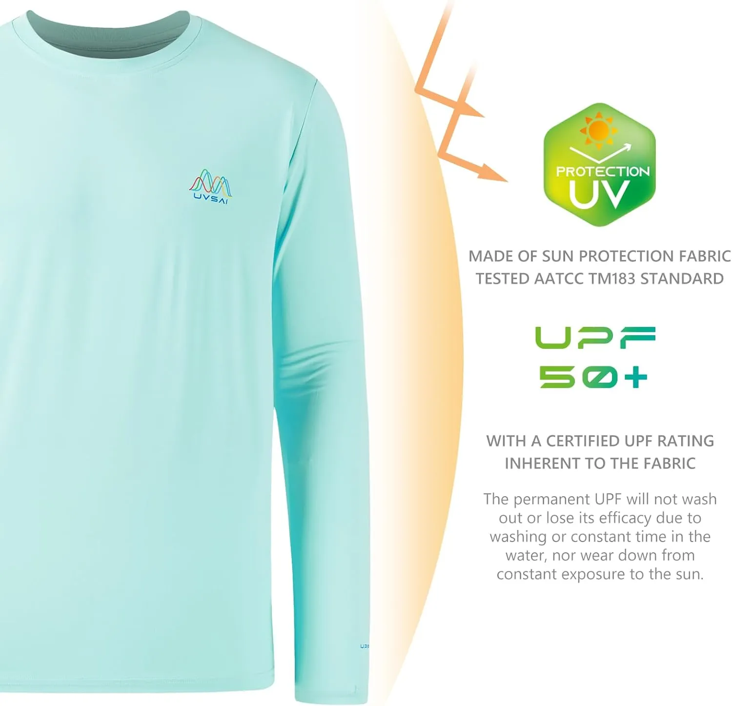 Men’s UPF 50  Long Sleeve Performance T-Shirts Permanent UV Protective Quick Dry for Everyday Hiking Fishing Beach