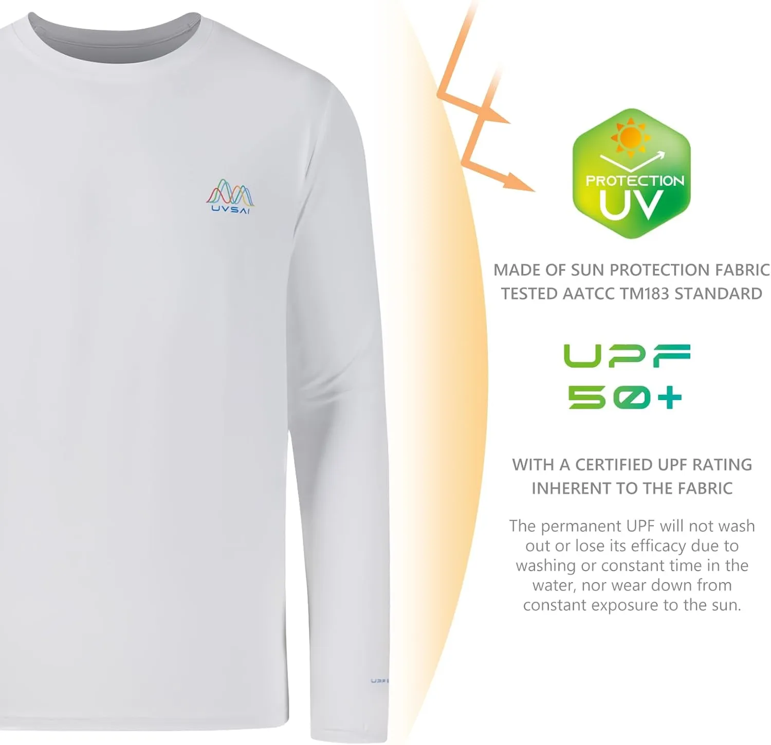 Men’s UPF 50  Long Sleeve Performance T-Shirts Permanent UV Protective Quick Dry for Everyday Hiking Fishing Beach