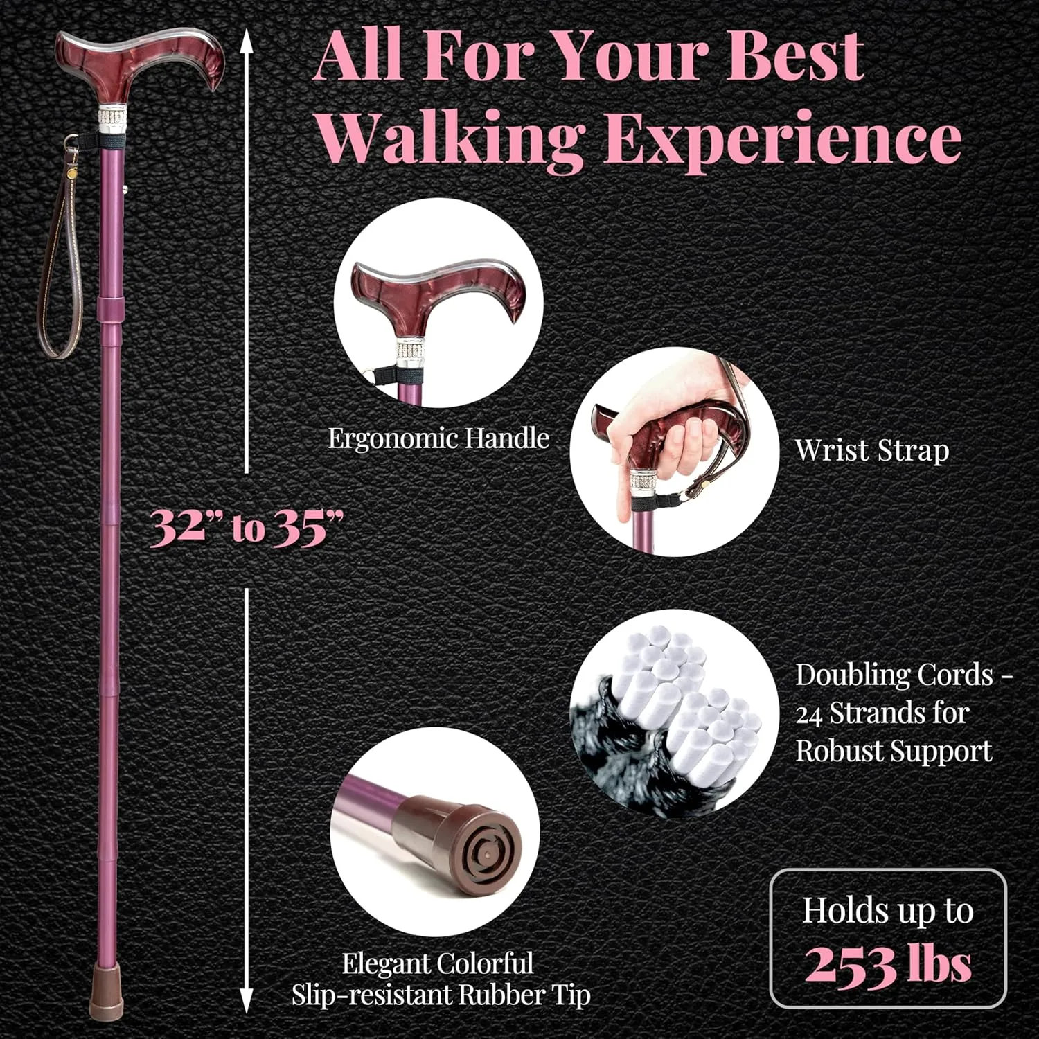 Merry Sticks Designer Foldable Walking Canes with Finest European Crystals, Folding Canes for Women and Men, Adjustable & Collapsible Canes for Seniors, Stylish Rhinestone Gift - Royal Champagne Gold