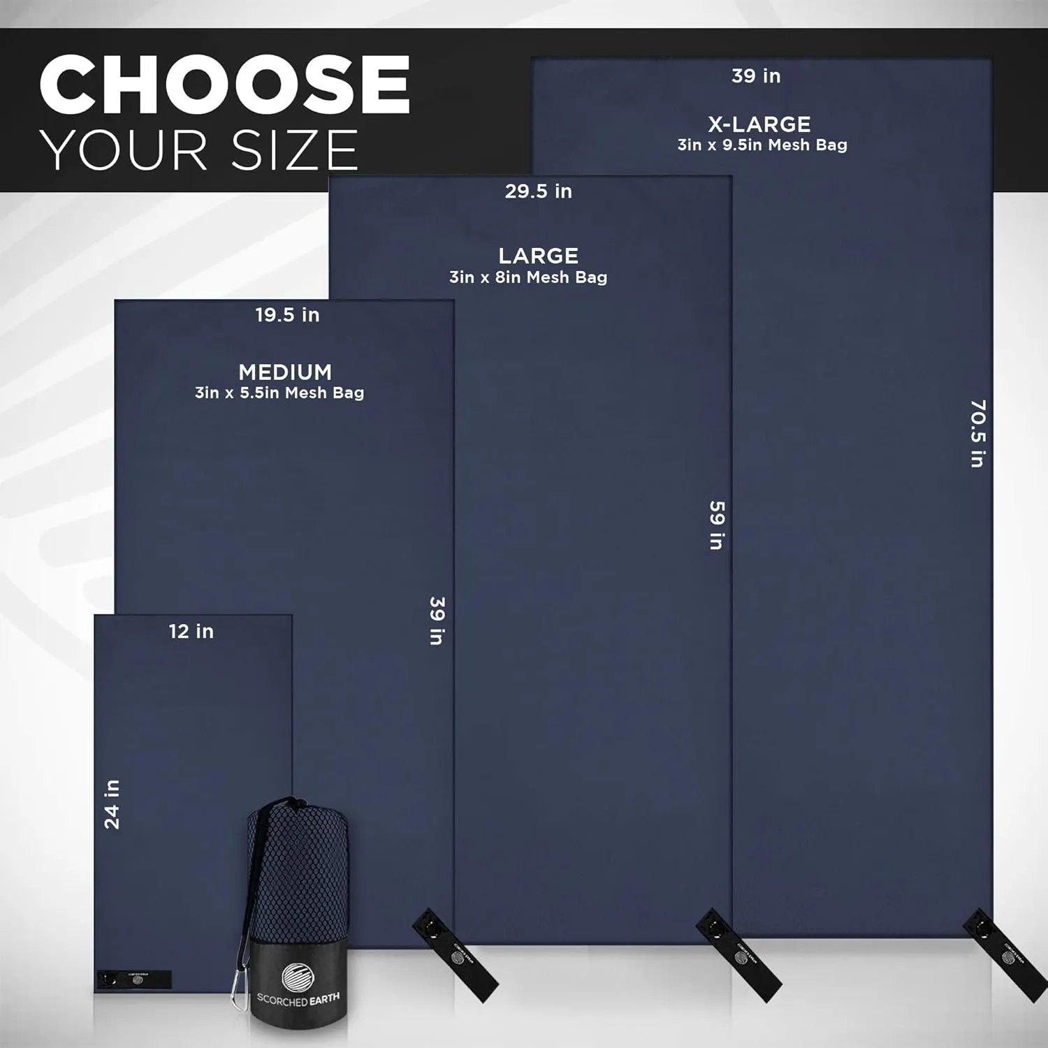 Microfiber Travel & Sports Towel Set (True Navy) - XL Set (39x70.5 & 12x24
