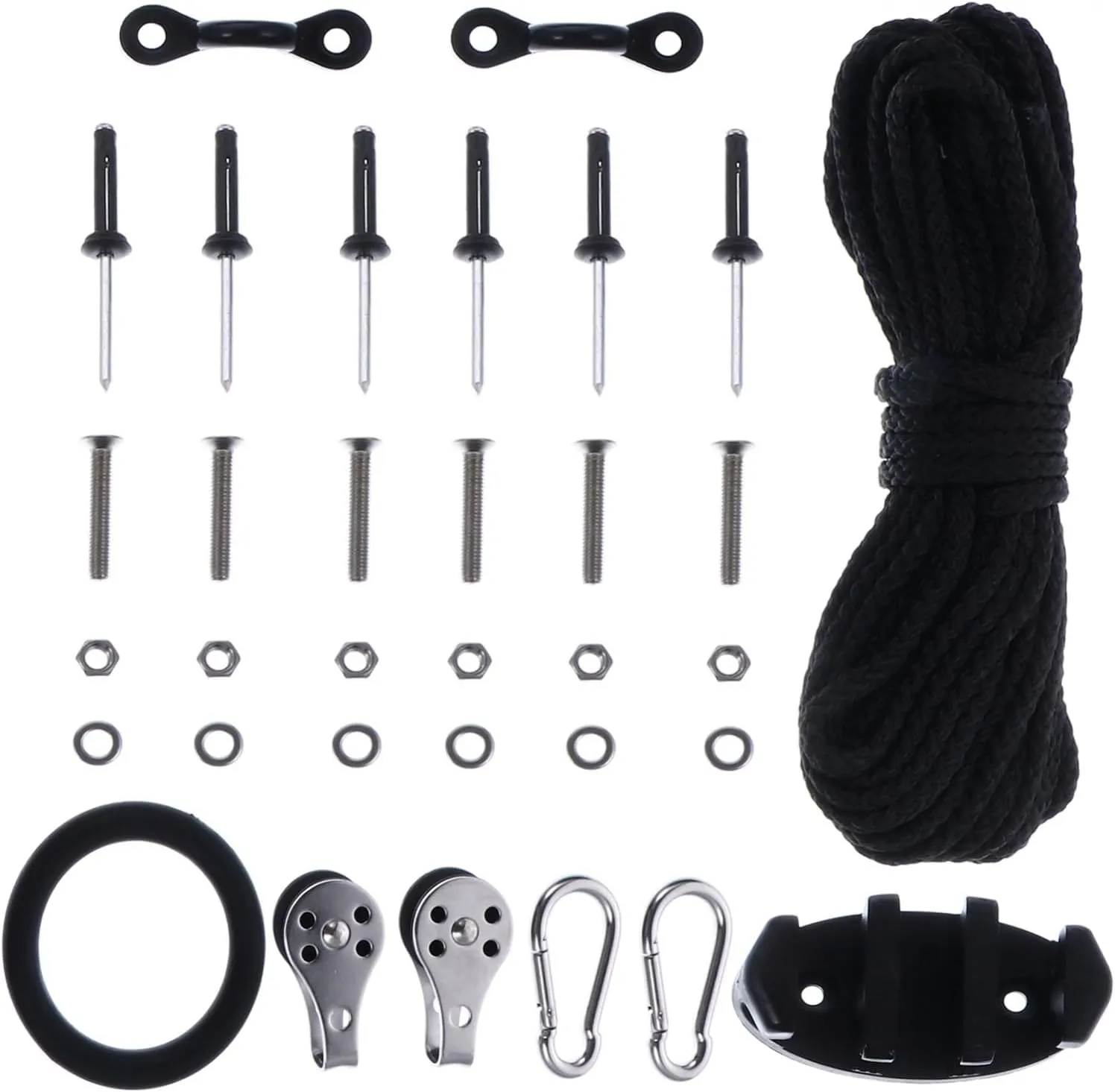 Mikinona 1Set Canoe Anchor Trolley System Kit Rope Anchor Cleat Pulley Ring for Kayak Accessories Stabilizes Vessels Shifting for Kayaks